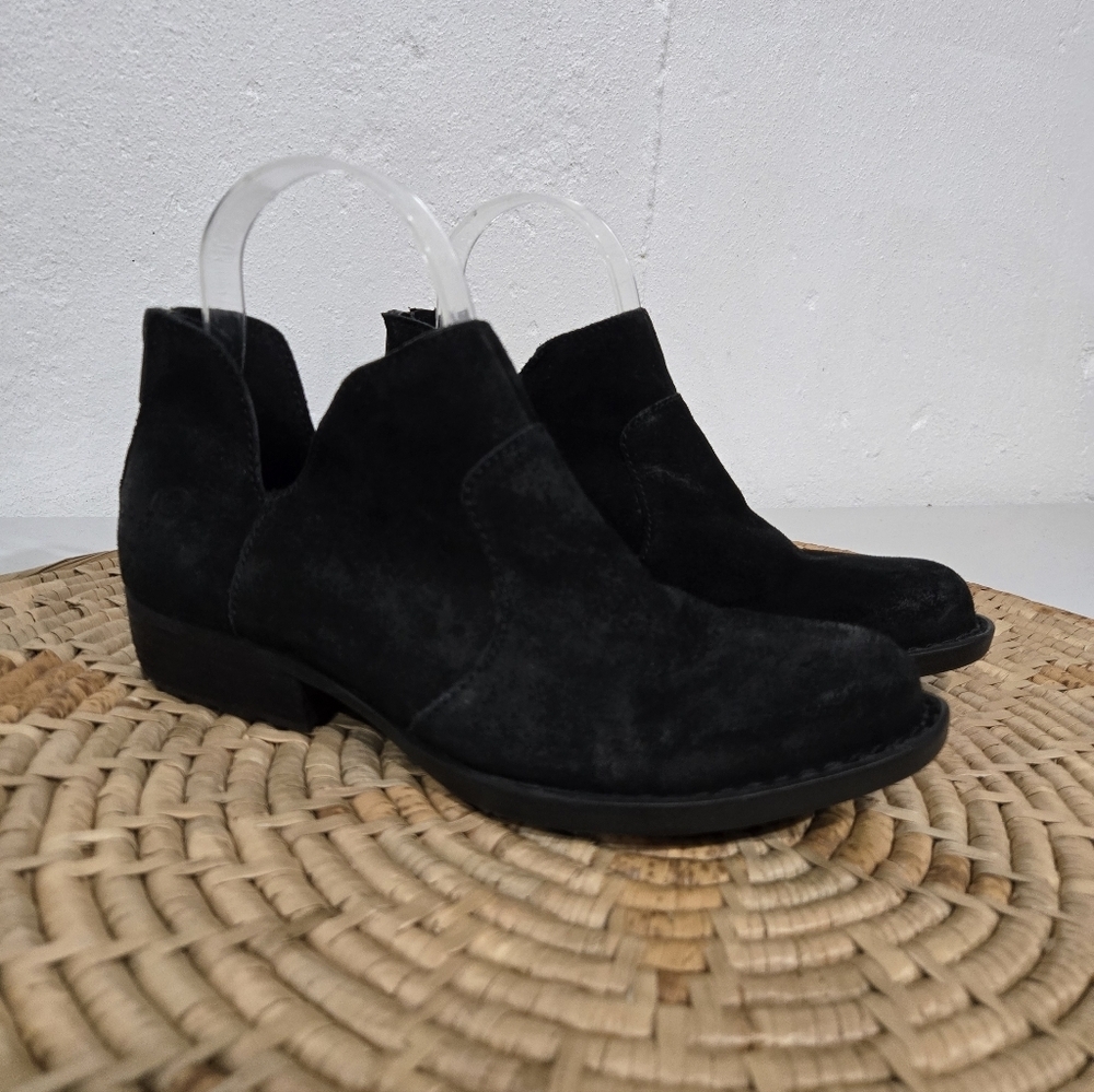 Born Black Oiled Suede Leather Western Ankle Booties 6 - Picture 2 of 7